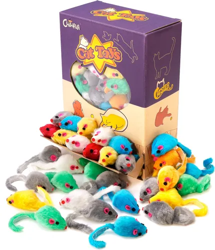 Miniatura 3 de CHIWAVA 60 piezas de 4.1 pulgadas de juguete de gato peludo ratones sonajero pequeño ratón gatito juego interactivo colores surtidos 60