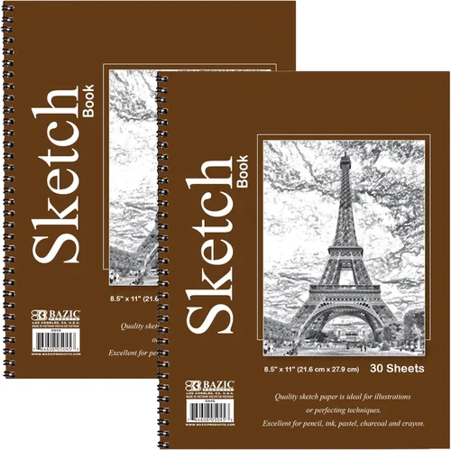 BAZIC Products Cuaderno de bocetos de 30 hojas, 8.5" x 11" pulgadas, cuaderno de bocetos con encuadernación espiral lateral, blocs de dibujo, papel