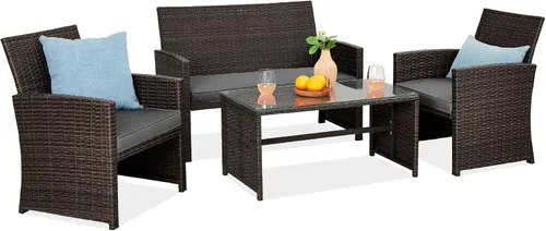 Miniatura 26 de Best Choice Products juego de muebles de mimbre para patio al aire libre, 4 piezas, para conversación en el patio trasero con mesa de café, cojines