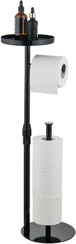 Soporte de papel higiénico para el suelo del baño, altura ajustable y pesado, almacena 4 rollos de reserva, con estante superior de almacenamiento