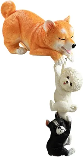 Estatua realista de cachorro linda, resina creativa de tres Schnauzers de rescate, adornos de escultura de entrada, sala de estar, gabinete de vino,