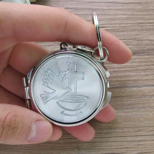 Miniatura 7 de 12 llaveros de espejo compacto para bautizo recuerdos, maquillaje de Espíritu Santo Compacto/Primera Comunión/Oro Plata/Recuerdos para Comunión