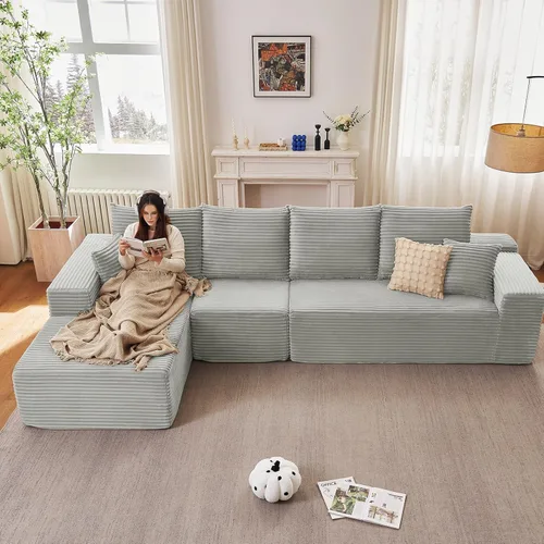 Miniatura 42 de Sofá seccional modular de 96", sofá en forma de L tipo nube sin estructura con chaise lounge, tapizado de pana con asiento profundo de espuma Negro