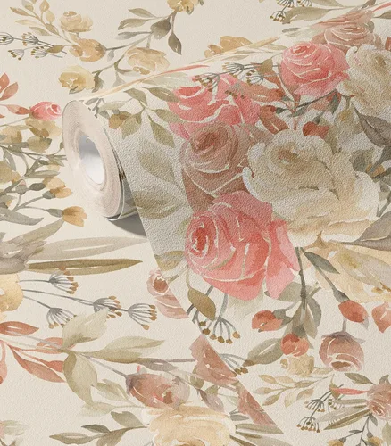 Miniatura 8 de Papel tapiz floral despegar y pegar autoadhesivo de hortensias, papel de pared estilo campo francés color crema, papel tapiz adhesivo