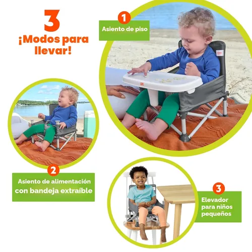 Miniatura 5 de Bright Starts Pop 'N Sit Asiento elevado portátil, para uso en interiores y exteriores, asiento de piso con bandeja de alimentación, gris, de 6