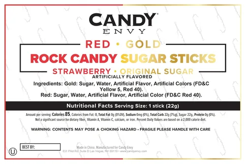 Miniatura 8 de Gold and Red Rock Candy Palitos de azúcar – 12 caramelos dorados y rojos envueltos individualmente – Sabor original de azúcar y fresa