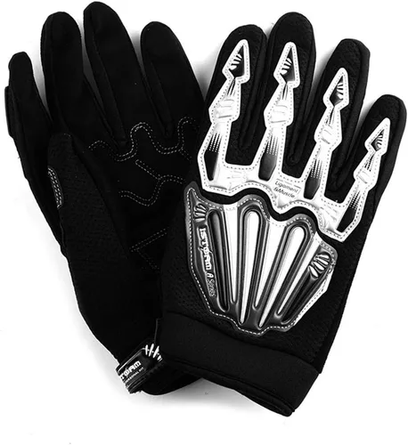 Miniatura 3 de Guantes de diseño de esqueleto, para motocross, moto BMX, MX, ATV, verde, S, Negro