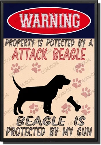 Miniatura 33 de LIUAXICIA Letreros divertidos de metal con texto en inglés "Warning Property is Potected by A American Bulldog is Protected by My Gun" The Coffee