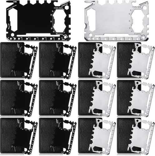 Miniatura 11 de Cholemy 12 carteras para tarjetas de crédito, multiherramienta 46 en 1, herramienta de bolsillo de supervivencia de acero inoxidable, multiusos