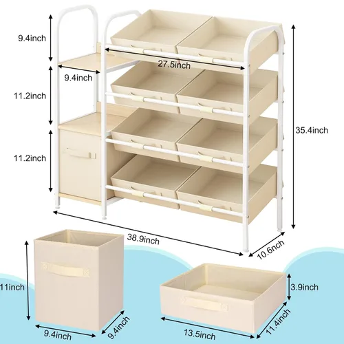Miniatura 2 de Fixwal Organizador de almacenamiento de juguetes con cajones de tela y estantería, 3 estantes para niños, estantería para guardería con contenedores