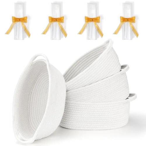 Miniatura 8 de Paquete de 4 canastas pequeñas tejidas con asas, cesta de almacenamiento de cuerda de algodón, bonita cesta de regalo para bebé para guardería, Gris