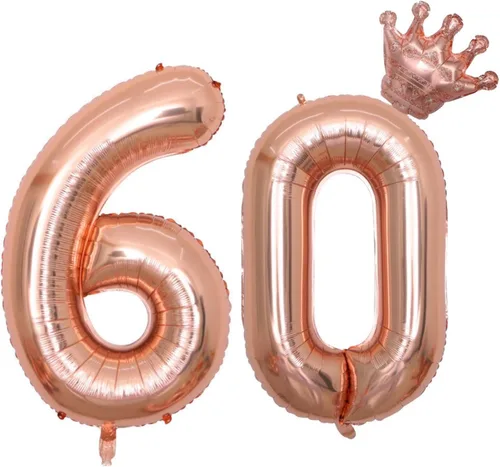 Miniatura 9 de Globos rosa claro del número 60 de 40 pulgadas con corona, globos de cumpleaños 60 para mujeres, decoraciones de cumpleaños de 60 pulgadas, globos