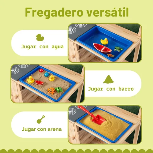 Miniatura 3 de HONEY JOY Cocina de barro, cocina de madera de cedro para niños pequeños, fregadero extraíble, accesorios de cocina, caja de maceta, armario
