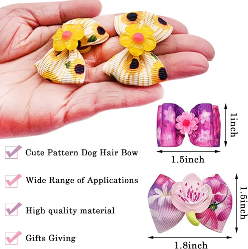 Miniatura 3 de 50 unidades/25 pares de lazos para el pelo de perro con banda de goma, patrón floral de primavera para niñas, hembra, gato, conejo, cachorro