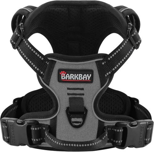 BARKBAY Arnés para perro sin tirones para perros medianos, ajustable, reflectante, cómodo, sin estrangulamiento, resistente - perfecto para Gris