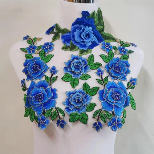 Miniatura 13 de 4 piezas de bordado de flores rosas para coser en parche vestido sombrero bolsa jeans apliques manualidades accesorios de ropa DIY (rojo rosa)