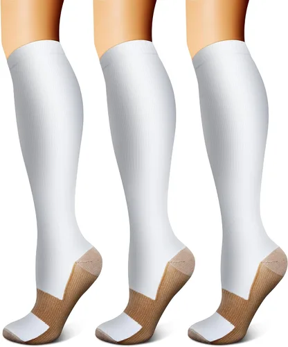 FEYHAY Calcetines de compresión de cobre (3 pares) de 15-20 mmHg de circulación es la mejor atlética y diaria para hombres y mujeres, correr,