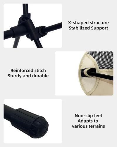 Miniatura 6 de ONEFOREST Silla de camping, silla portátil plegable para mochilero para campamento de playa, senderismo, deportes al aire libre, color negro