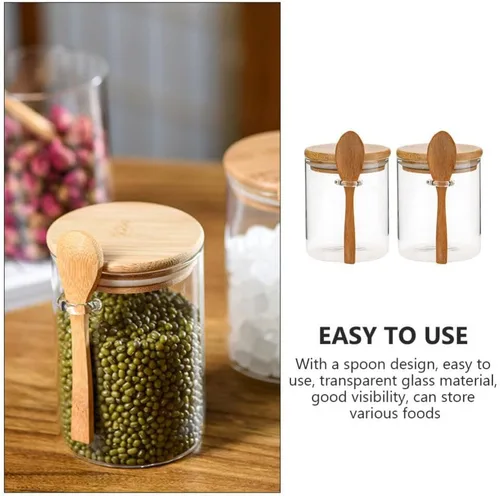 Miniatura 2 de Luxshiny 2 recipientes herméticos de vidrio con tapa y cuchara para almacenamiento de cocina, tarros de té de vidrio transparente para aperitivos