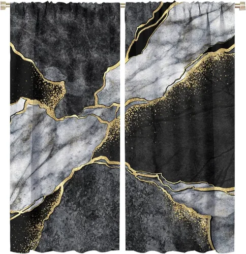 Miniatura 52 de Cortinas abstractas de mármol de lujo de lujo azul marino dorado a rayas con patrón de mármol estampado para dormitorio, sala de estar, cortinas