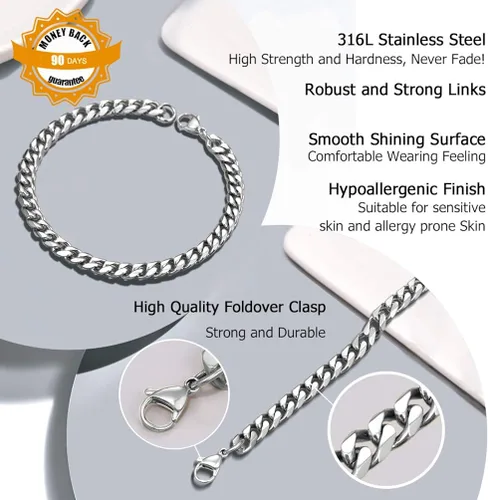Miniatura 5 de PROSTEEL 316L Stainless Steel Cuban Link Bracelets for Men Women GoldBlackSilver Tone Nickel-Free Hypoallergenic Jewelry 75826 Come Gift Box