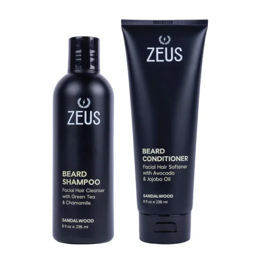 Miniatura 7 de ZEUS Set de lavado de barba para hombres, champú y acondicionador con té verde, manzanilla y aceites esenciales para hidratar, suavizar y fortalecer