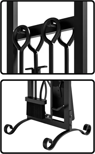 Miniatura 4 de Juego de herramientas para chimenea de 5 piezas, accesorios elegantes y simples para el hogar con póker, pinzas, pala, cepillo, negro