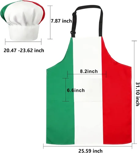 Miniatura 2 de SATINIOR - Delantal italiano y sombrero de chef para mujeres y hombres, disfraz italiano, babero de tela, delantal de bandera de Italia