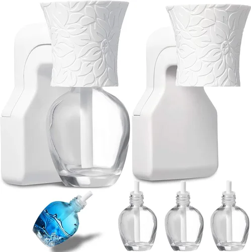 Difusor enchufable de pared con 4 botellas vacías para esparcir aceites esenciales en el hogar, baño (blanco)