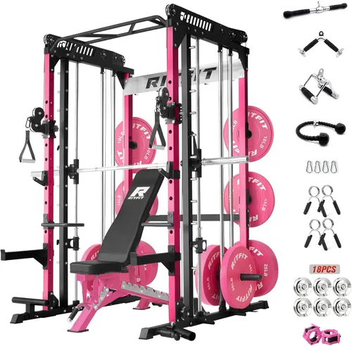 Miniatura 18 de RitFit Máquina M1 Pro Smith con sistema de cruce de cables, jaula multifunción para sentadillas para gimnasio en casa, rack de energía y paquetes