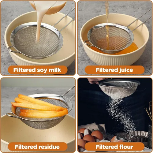 Miniatura 4 de 9 paquetes de colador de malla fina de acero inoxidable, colador pequeño para cóctel y té con asa para café, jugo, azúcar en polvo, 8.8 x 3.9
