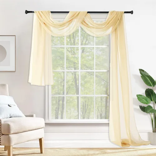Miniatura 12 de MIULEE Cenefa Beige para Ventana para Fiesta - Cortina Transparente Cenefa Superior Tratamiento de Ventana Cortinas Decorativas para Arco de Boda