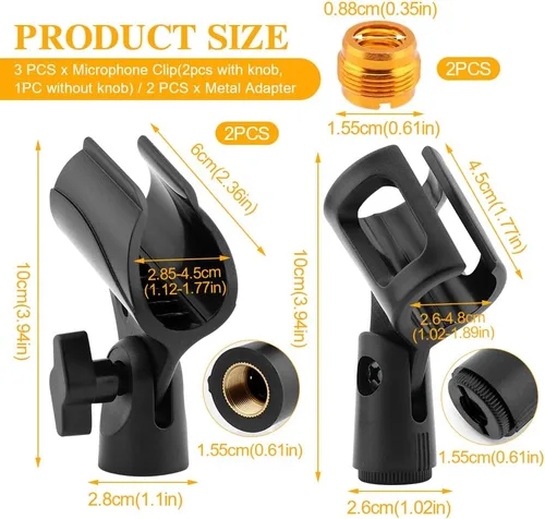 Miniatura 3 de Soporte universal de clip de micrófono de 3 piezas, soporte de micrófono ajustable para soporte con 2 adaptadores de tornillo macho de 5/8 pulgadas