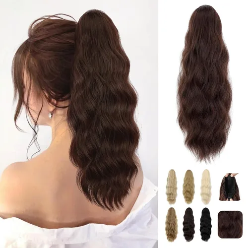 Miniatura 11 de Extensión de cola de caballo de 18 pulgadas, extensiones de cola de caballo sintéticas de aspecto natural, extensiones de cabello para mujer, rubio