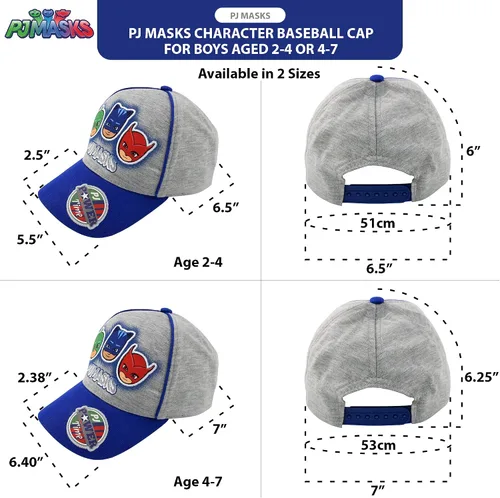 Miniatura 7 de PJ Masks Gorra de béisbol para niños, Catboy, Owlette, Gekko con ala curvada y cierre a presión (2T-7)