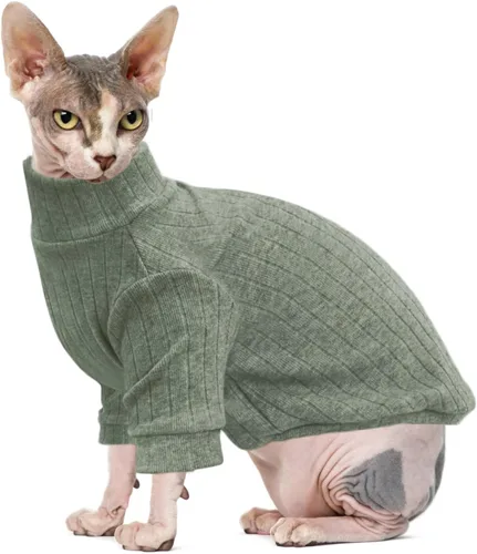 Miniatura 6 de Idepet Sphynx Suéter Camisa para Gatos Sin Pelo Gatitos Ropa Suave para Cachorros Pullover Lindo Pijama de Gato Mono de Algodón Ropa para Mascotas