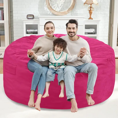 Miniatura 38 de Puf de 5 pies, puf grande con relleno de espuma viscoelástica, sofá puff esponjoso con funda de terciopelo holandés, puf redondo para sala de estar