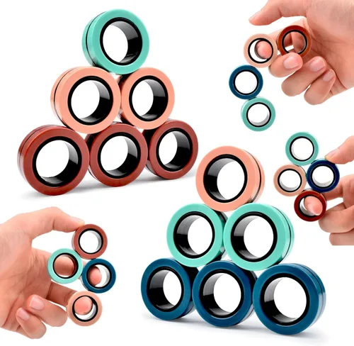 Miniatura 11 de Cevioce Juego de 3 anillos magnéticos para adultos, niños y adolescentes, anillo magnético giratorio para personas con TDAH y ansiedad, juguetes