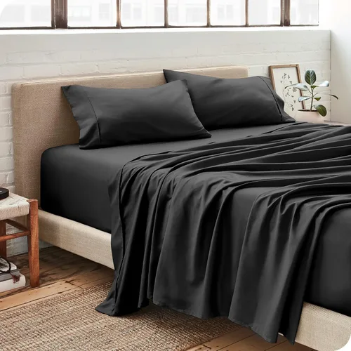 Miniatura 2 de Bare Home Juego de sábanas de microfibra con falda de cama (King, negro)