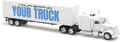 NewRay Regalo de camión para camioneros, Kenworth W900, su logotipo en réplica de camión de transporte largo, blanco-Kenworth escala 1/43