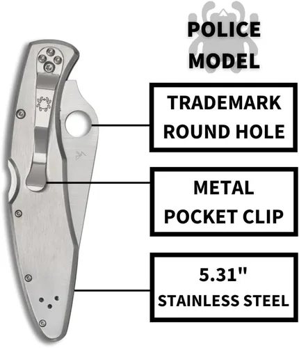 Miniatura 4 de Spyderco Cuchillo de bolsillo plegable Police con hoja de acero VG-10 de 4.2" pulgadas y mango de acero inoxidable - Cuchillo EDC para hombres