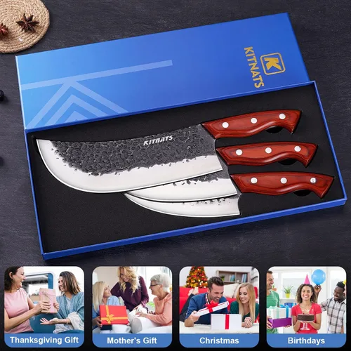 Miniatura 7 de Juego de cuchillos de carnicero profesional, cuchilla de carne pesada forjada a mano, cuchillo de chef serbio, cuchillo de deshuesado vikingo, juego