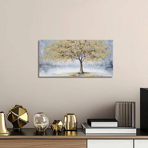Miniatura 5 de Belmrxne Arte de pared de árbol de la vida, decoración de pared pequeña dorada, paisaje, lienzo, obra de arte divertida para entrada, pasillo, baño