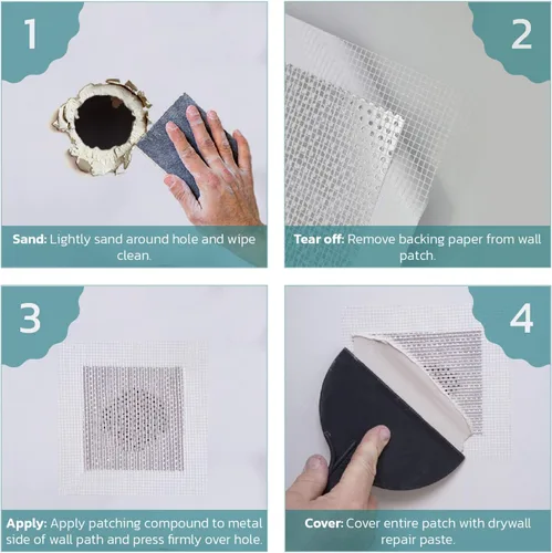 Miniatura 7 de Parche para paneles de yeso, 2 x 2 pulgadas, 5 piezas, kit de reparación de parches de pared, (2x2-5P)