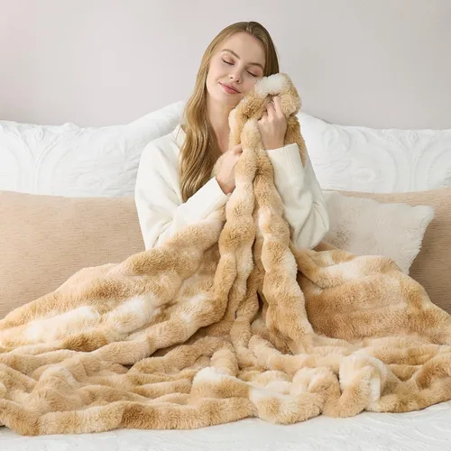 Miniatura 9 de Cozy Bliss - Manta decorativa de piel sintética, de jacquard, mullida, afelpada, suave, gruesa y de verano, para sofá, sala de estar y dormitorio