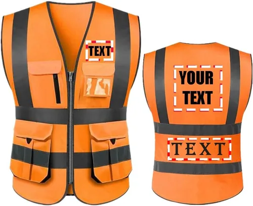 Miniatura 8 de yunzhenbusiness Añade tu nombre y texto en el chaleco de seguridad reflectante de alta visibilidad Clase 2 ANSI, personaliza tu texto, ropa