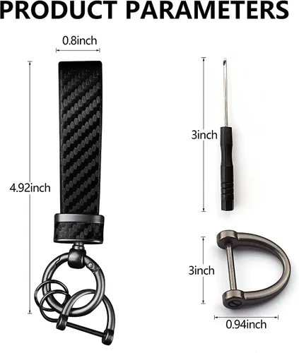 Miniatura 2 de Turcee Kit de llavero de coche de fibra de carbono de 2 piezas, regalo para hombres y mujeres, resorte de liberación rápida con anillo en D
