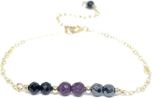 Miniatura 4 de Pulsera de protección empática hecha a mano, turmalina negra, cuarzo rosa, hematita, pulsera de amatista, relleno de oro, minimalista, piedra