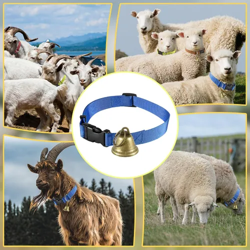 Miniatura 7 de Paquete de 14 collares de cabra con campanas, campanas ajustables de nailon para collares de oveja con campana, collar de campana con hebilla