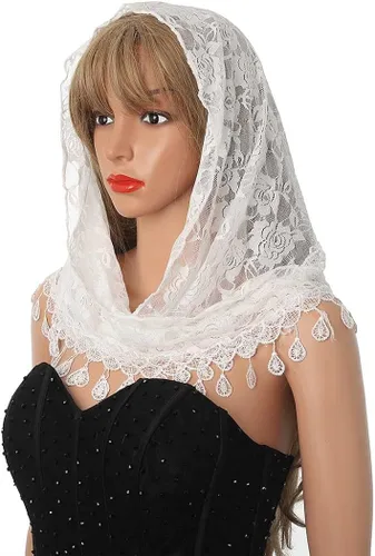 Aularso Lace Church Veils Wedding Floral Scarf Tassel Shawl Mantilla Veils Soft Tulle Embroidered Bridal Mass Veil for Women